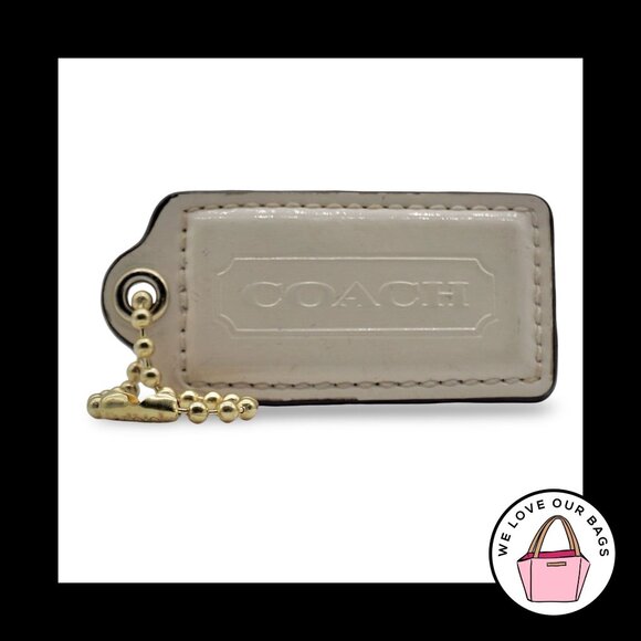 2.5 Large COACH Beige Cream Patent Leather Brass Fob Bag Charm Keychain Hang Tag - Picture 1 of 1